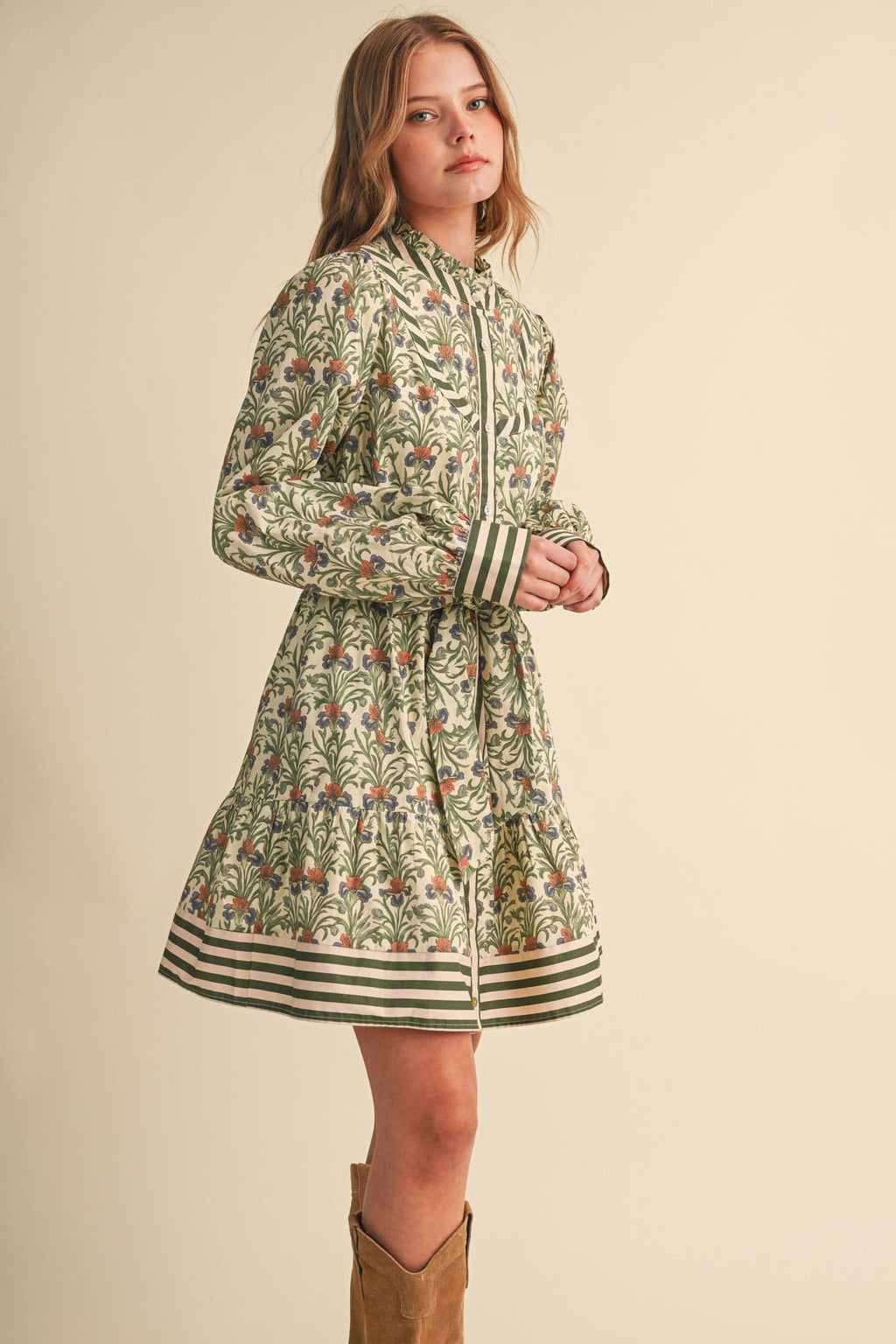 FLORAL BUTTON DOWN BELTED MINI DRESS MDR5271
