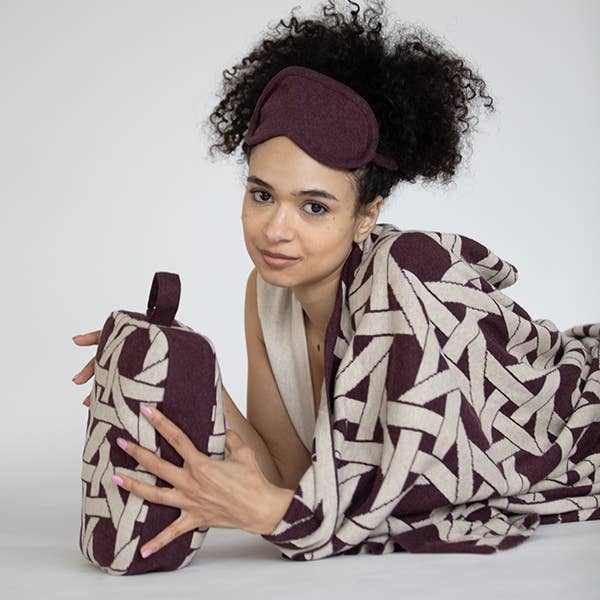 Riti Organic Cotton Travel Blanket and Eye Mask Set Burgundy