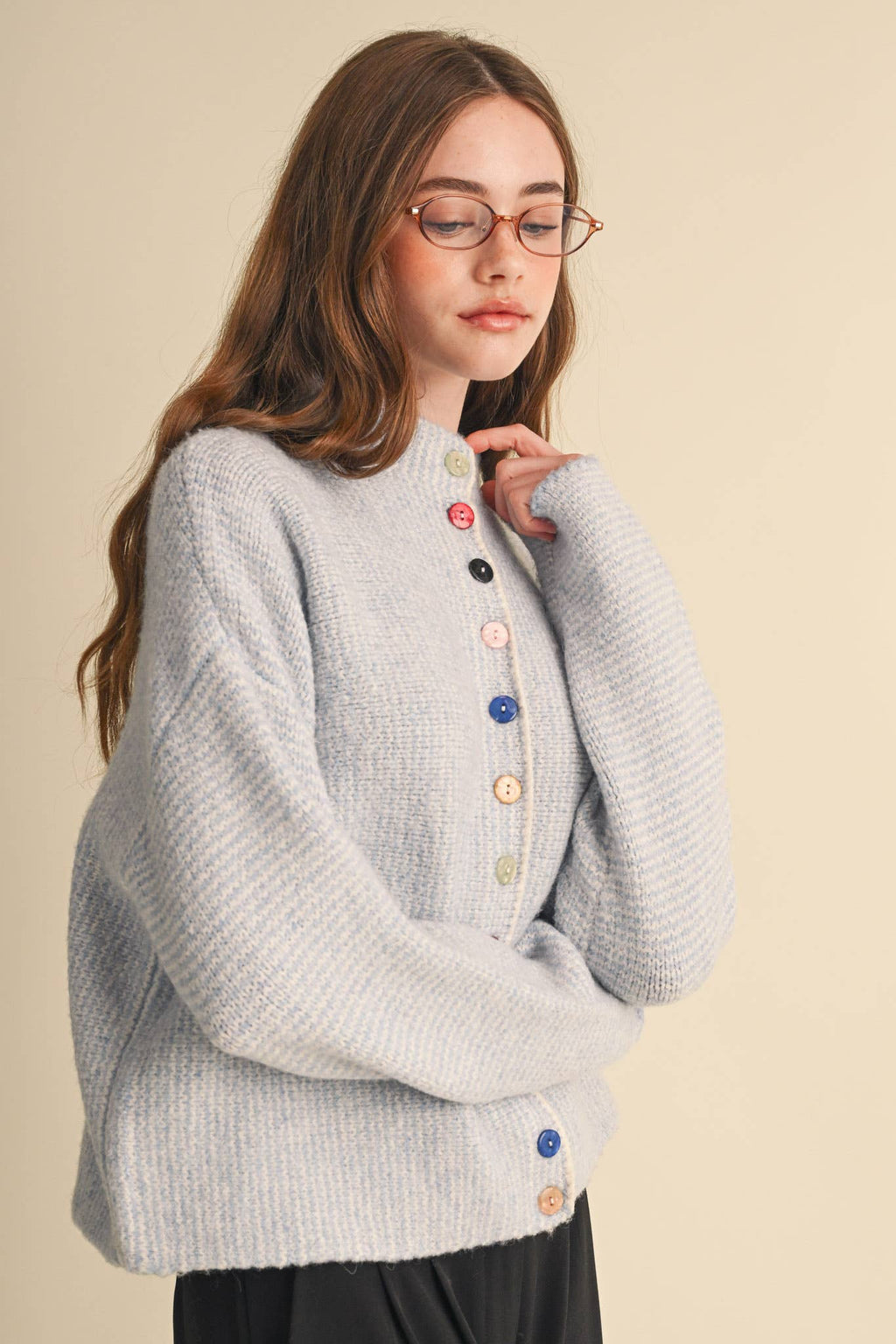STRIPED SWEATER CARDIGAN WITH COLORFUL BUTTONS MSW11250