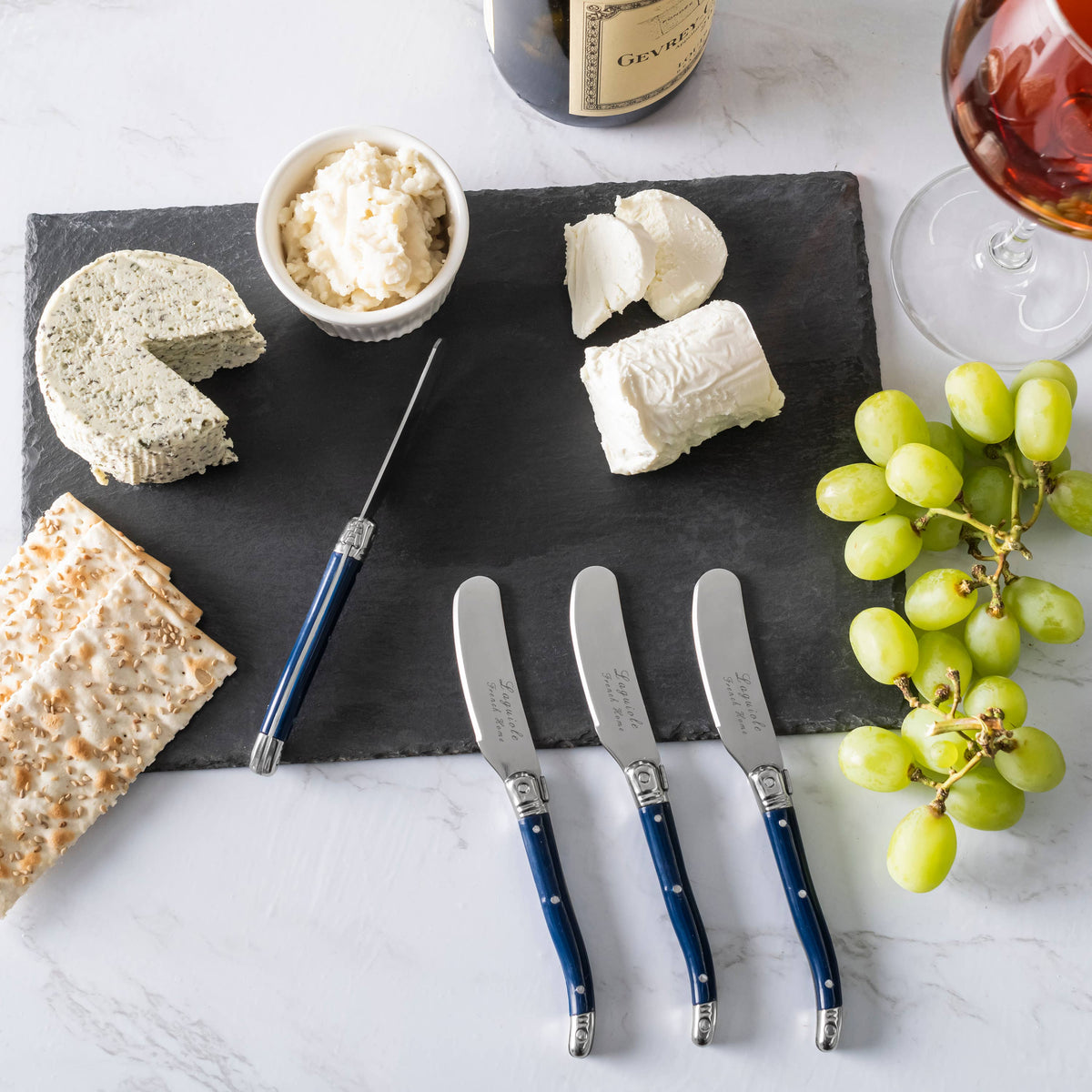 French Home Laguiole 4-Piece Spreader Set with Navy Handles