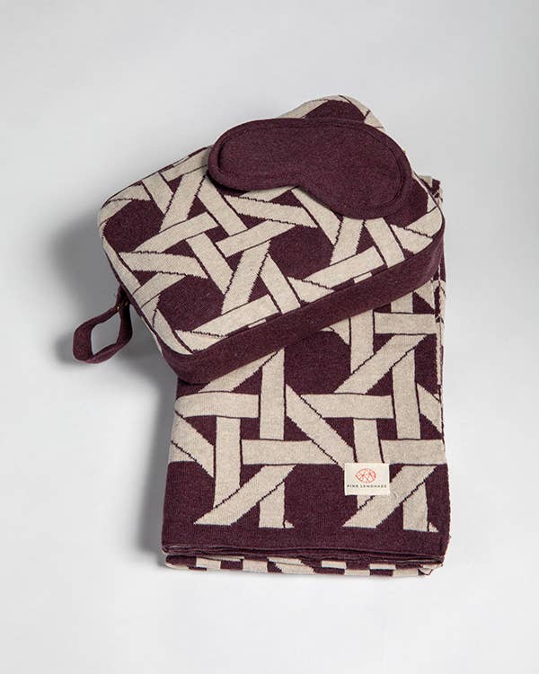 Riti Organic Cotton Travel Blanket and Eye Mask Set Burgundy
