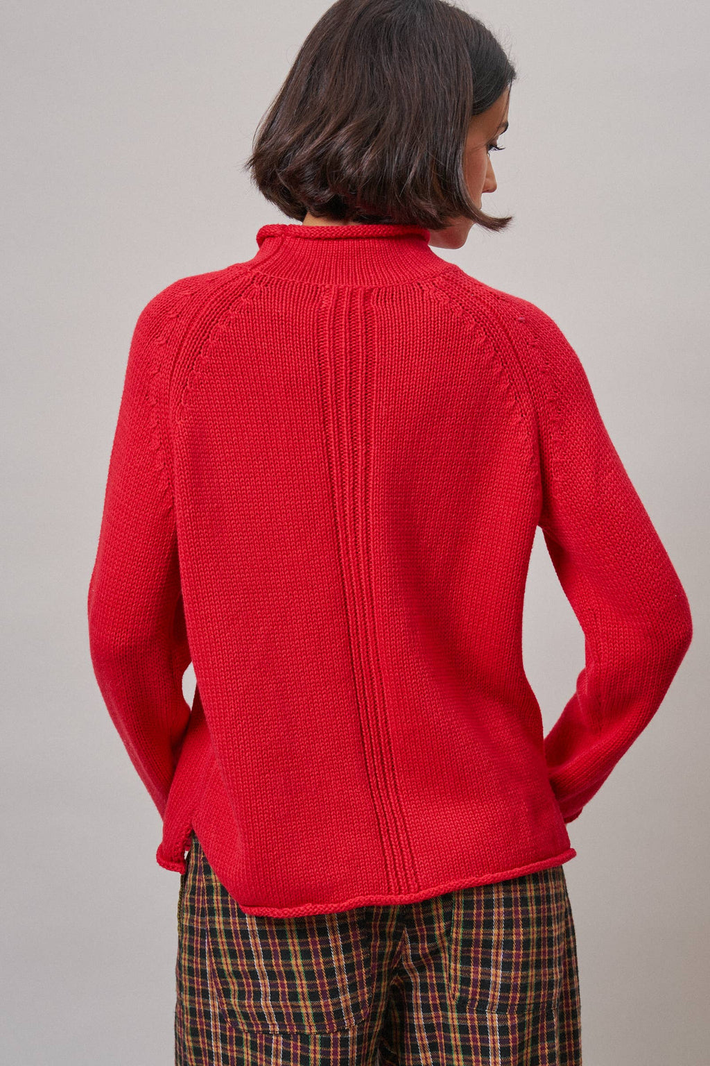 Striped Mock Neck Cotton Knit Sweater