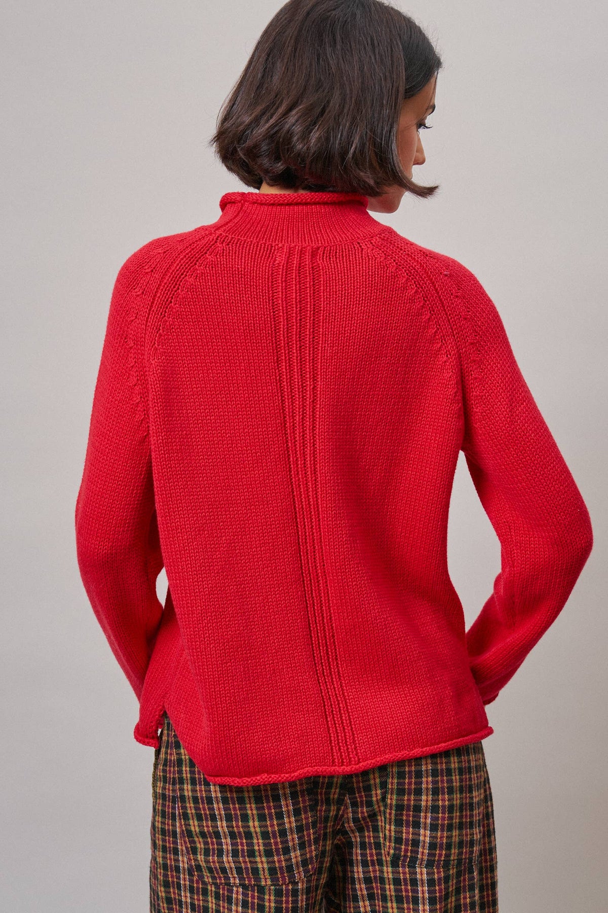 Striped Mock Neck Cotton Knit Sweater