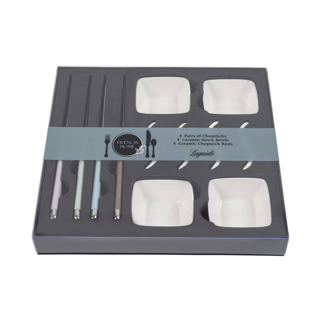 Mother of Pearl Chopsticks & Ceramic Bowls Set (4 Pairs)