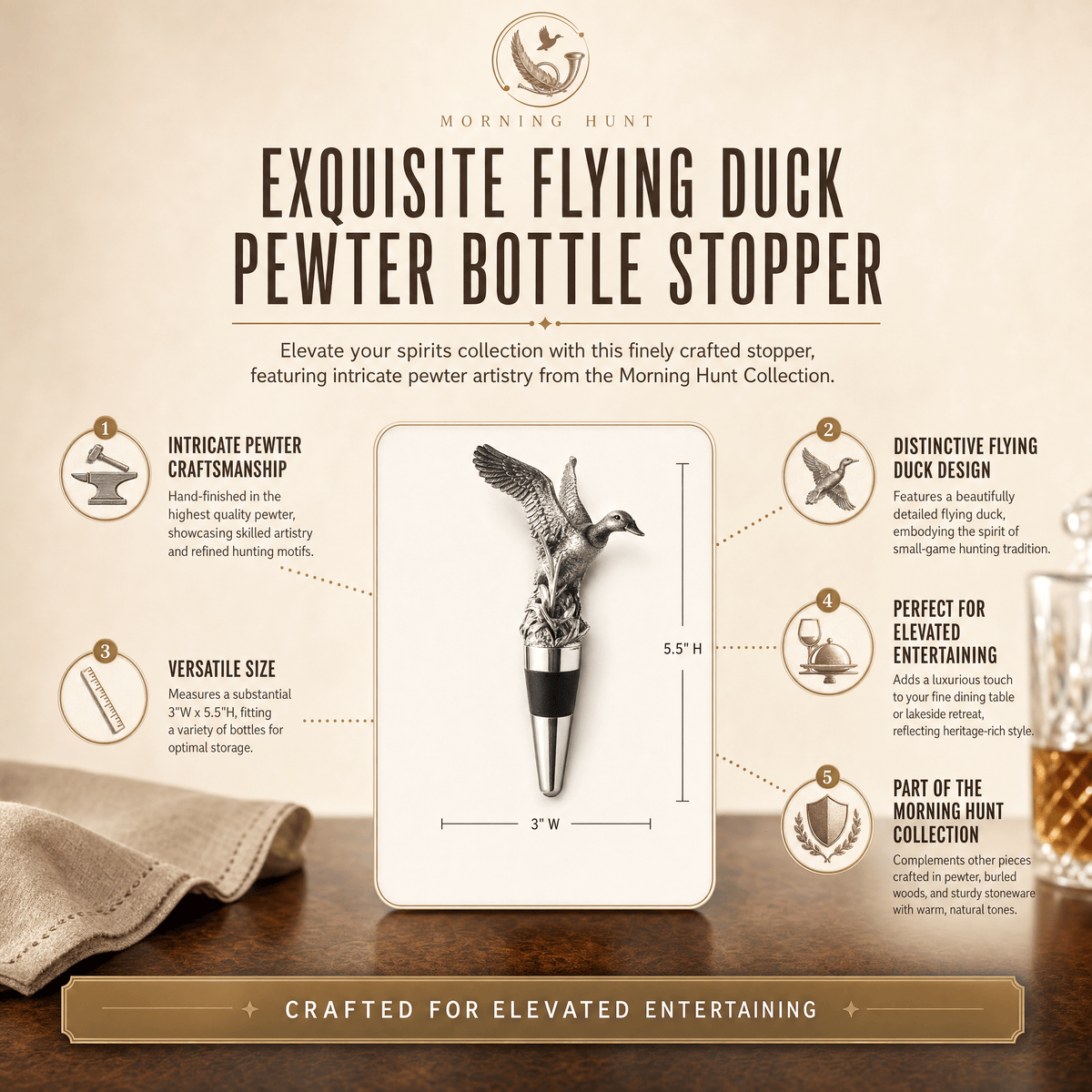 Pewter Flying Duck Bottle Stopper