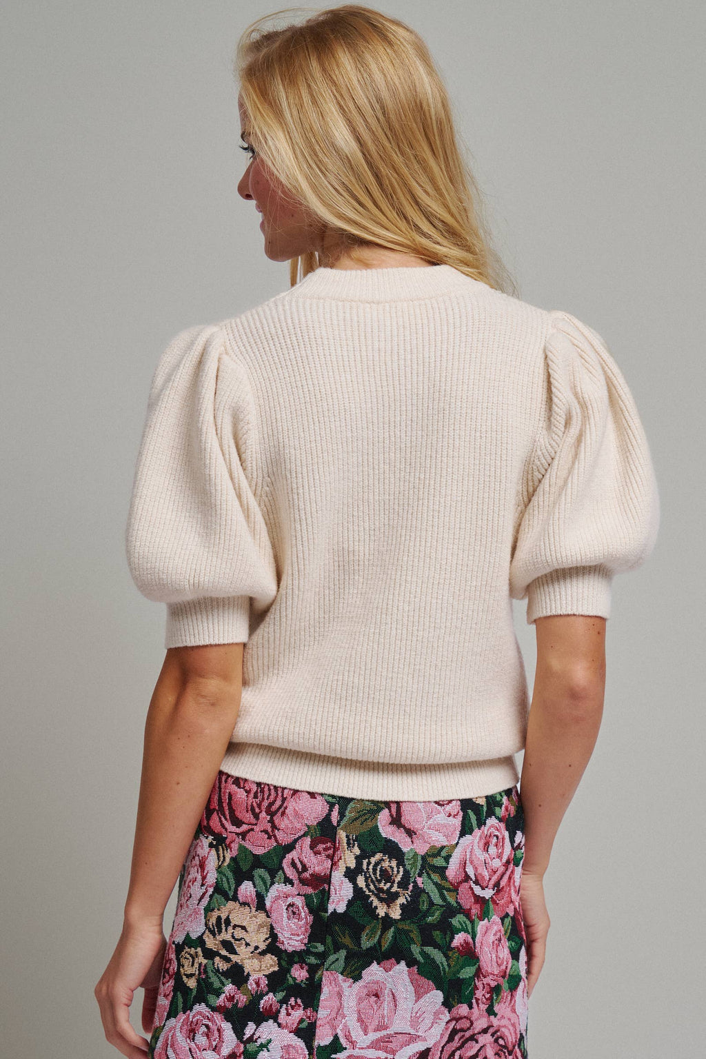 Bow Detail Puff Sleeve Mock Neck Sweater
