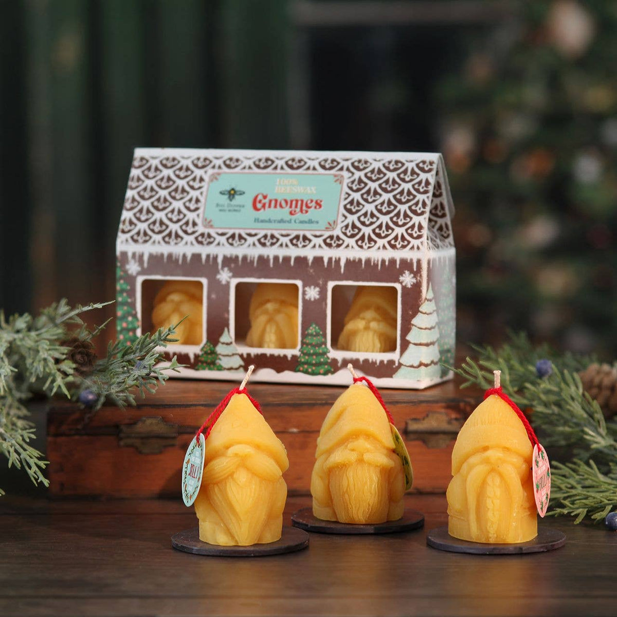 Holiday Gnome Candles – 3-Pack – 100% Pure Beeswax