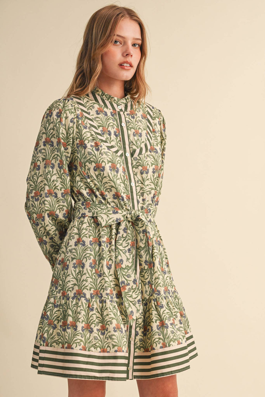 FLORAL BUTTON DOWN BELTED MINI DRESS MDR5271