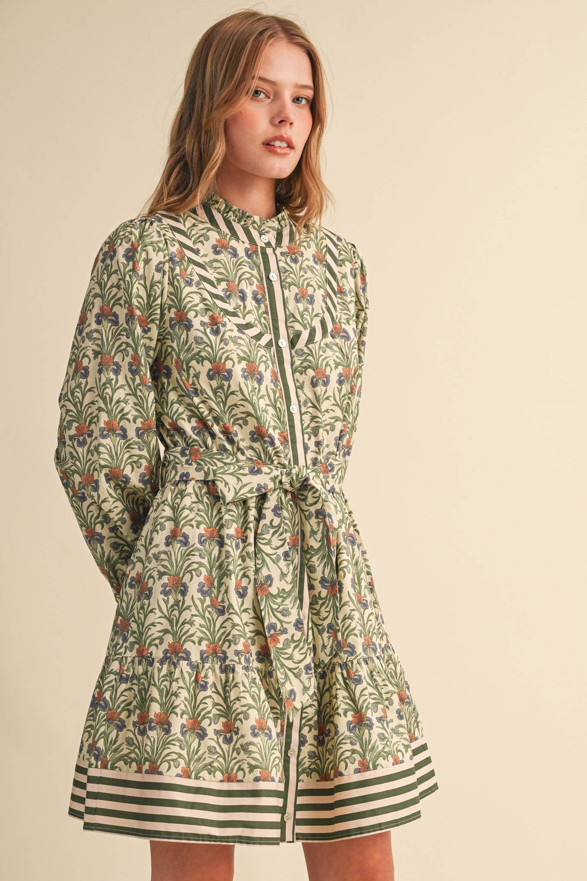 FLORAL BUTTON DOWN BELTED MINI DRESS MDR5271