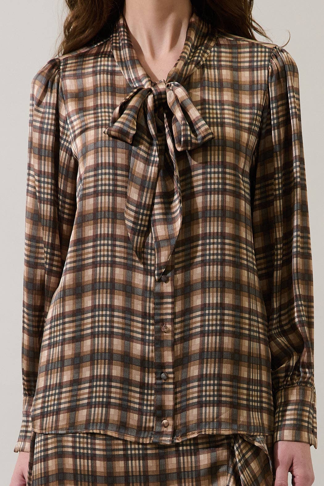 Avielle Button Front Blouse Plaid