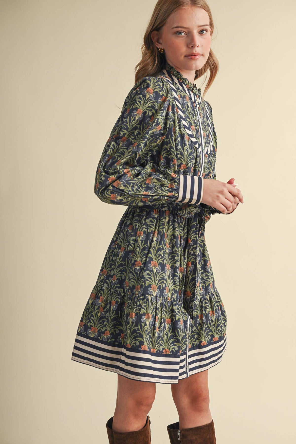 FLORAL BUTTON DOWN BELTED MINI DRESS MDR5271