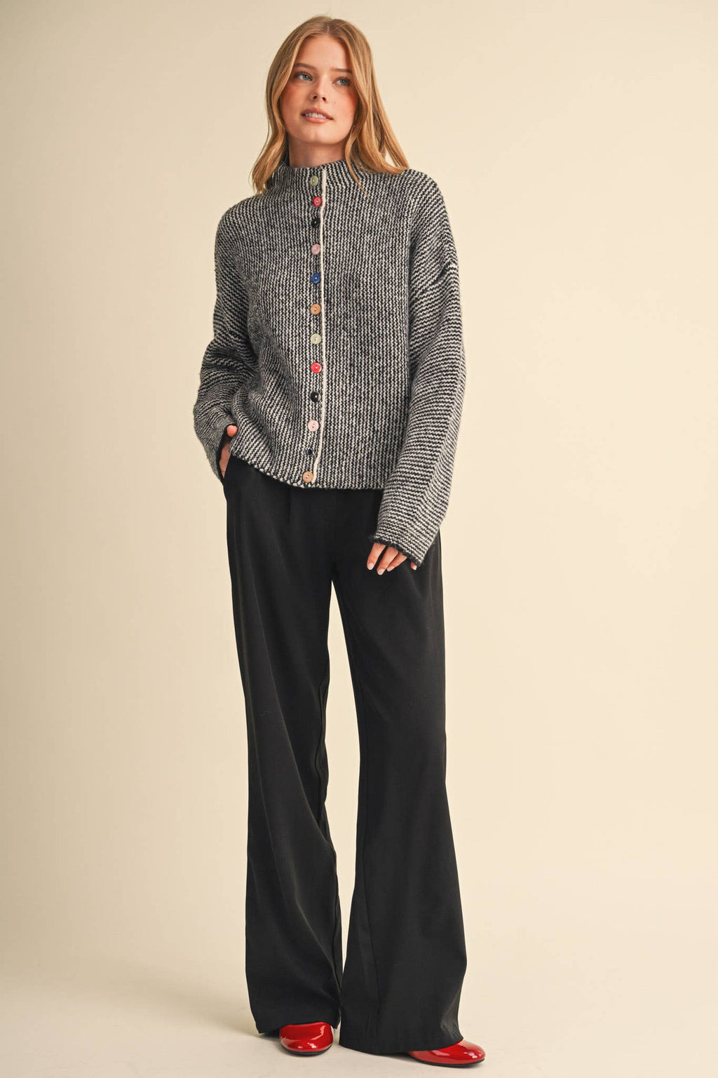 STRIPED SWEATER CARDIGAN WITH COLORFUL BUTTONS MSW11250