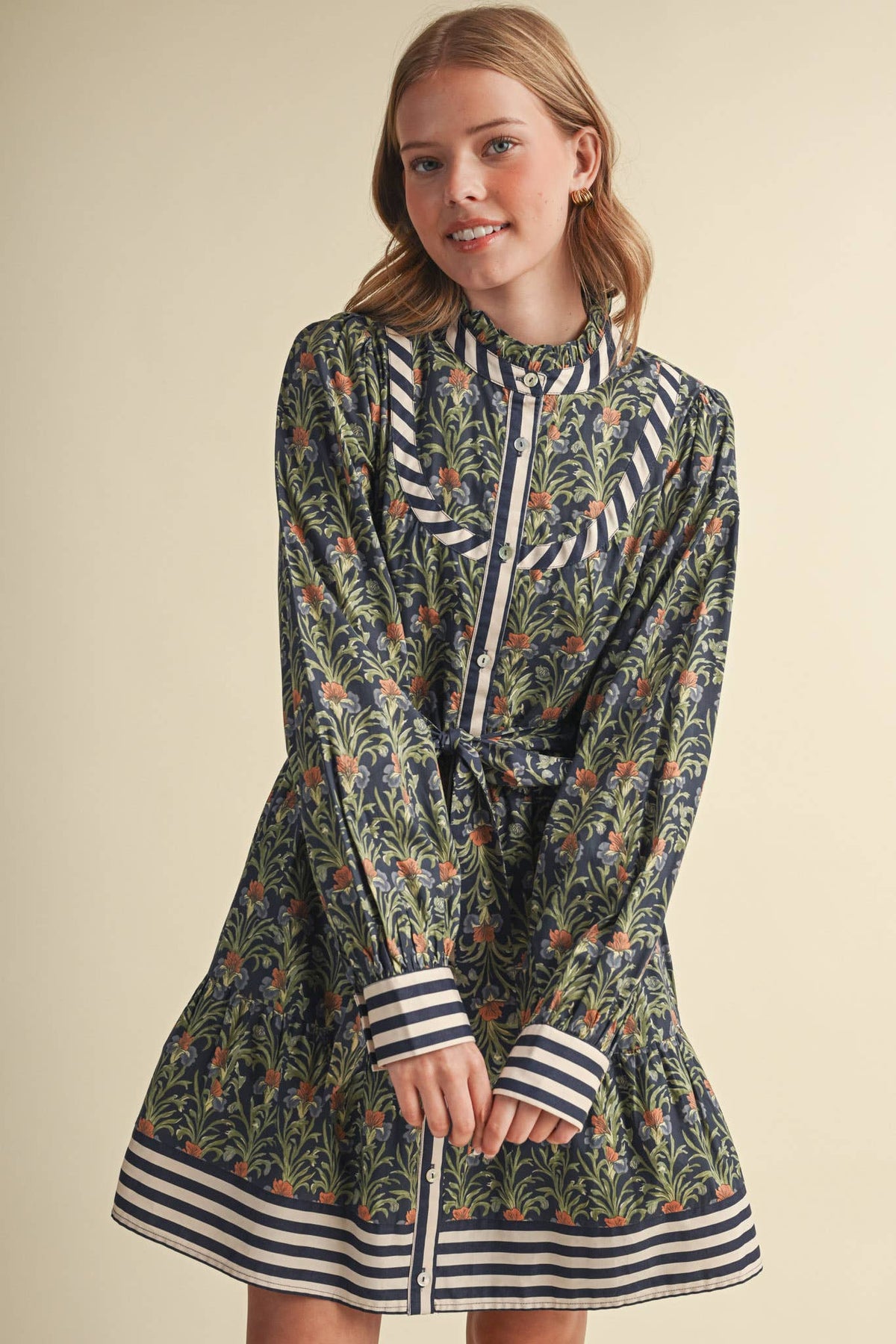 FLORAL BUTTON DOWN BELTED MINI DRESS MDR5271