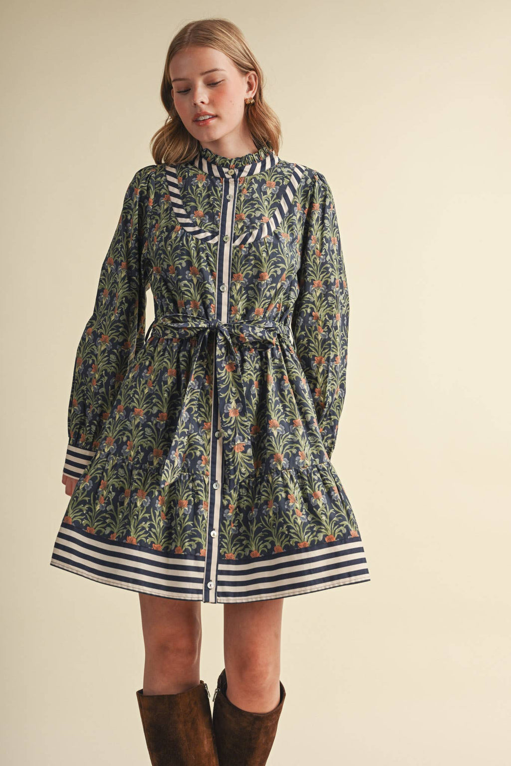 FLORAL BUTTON DOWN BELTED MINI DRESS MDR5271
