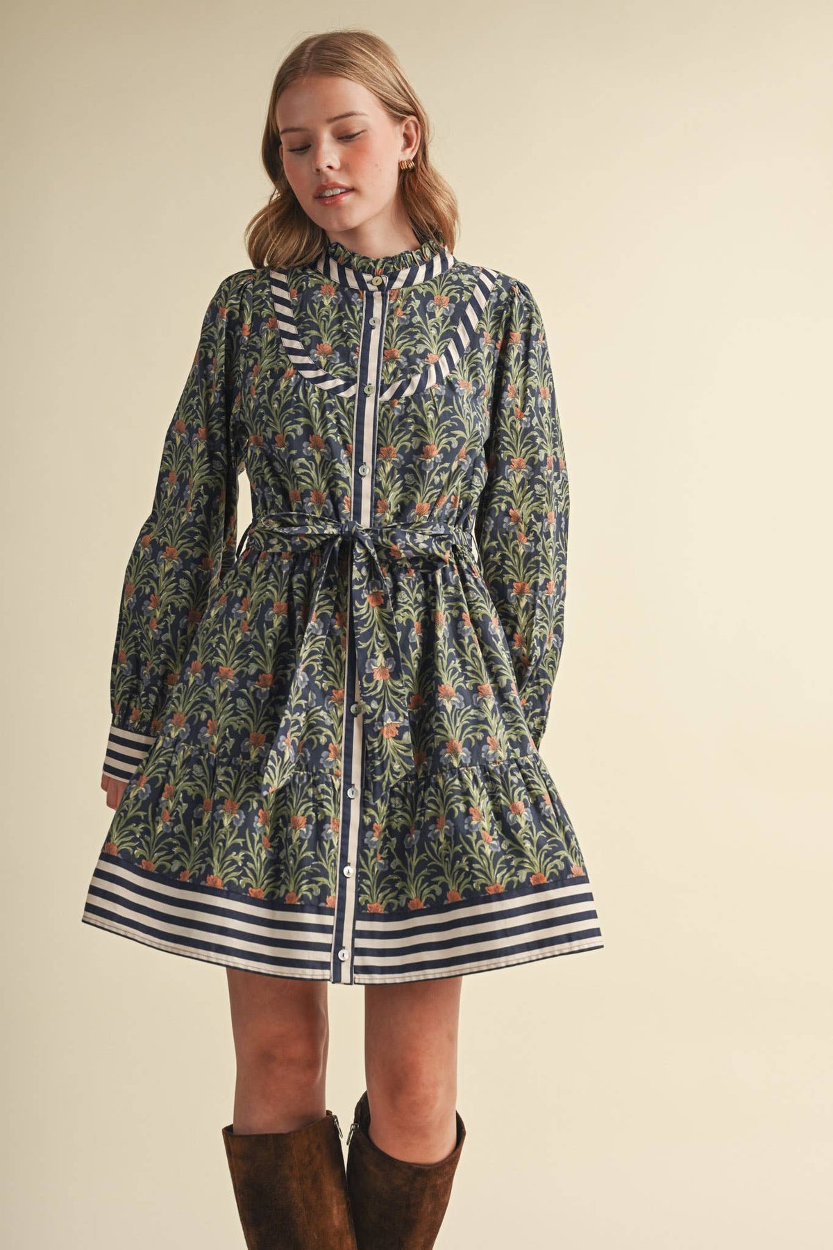 FLORAL BUTTON DOWN BELTED MINI DRESS MDR5271