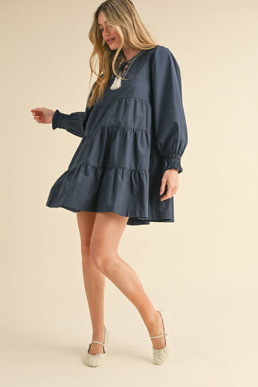 TIE FRONT CONTRAST STITCH MINI DRESS MDR3641