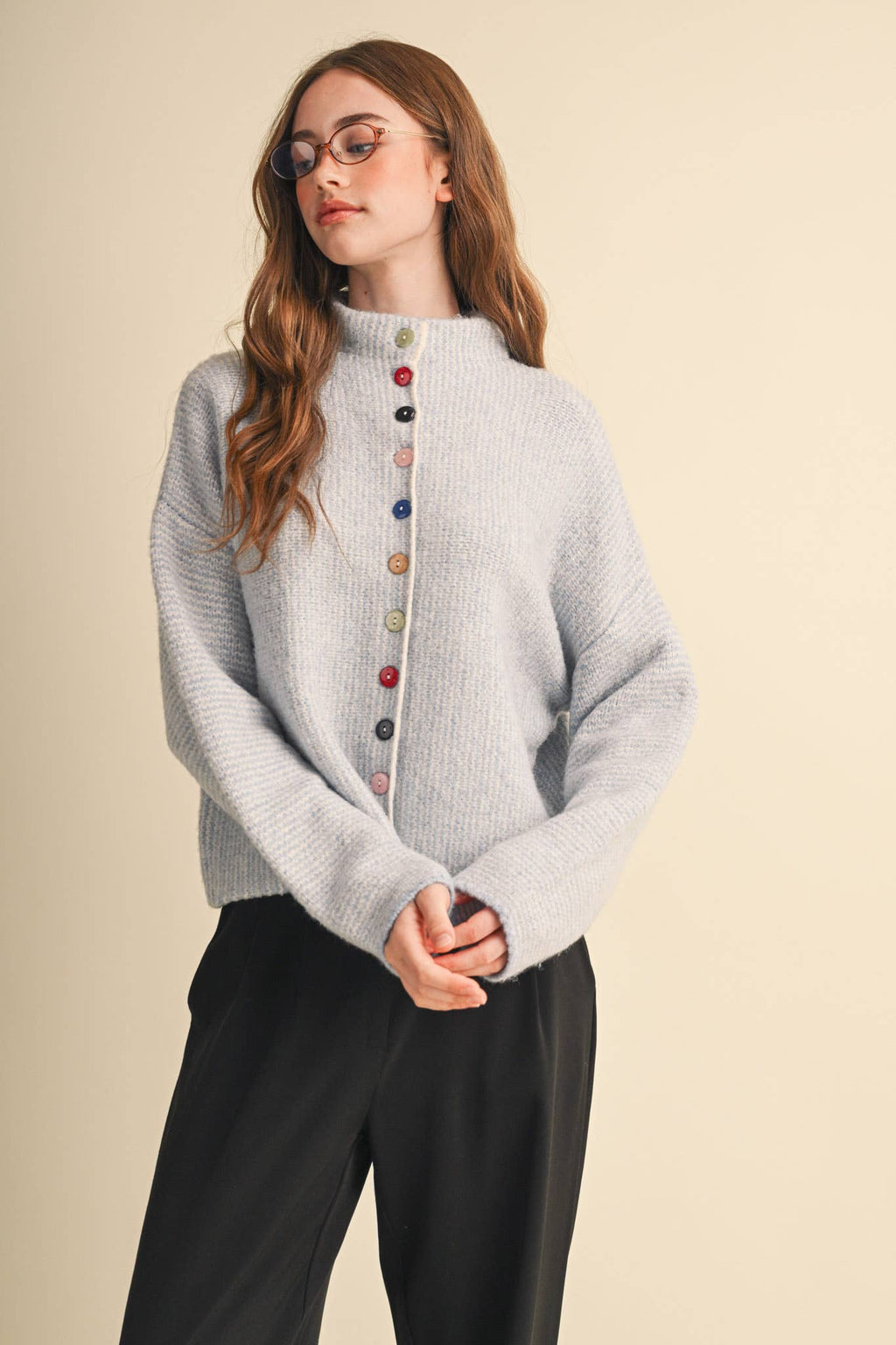 STRIPED SWEATER CARDIGAN WITH COLORFUL BUTTONS MSW11250