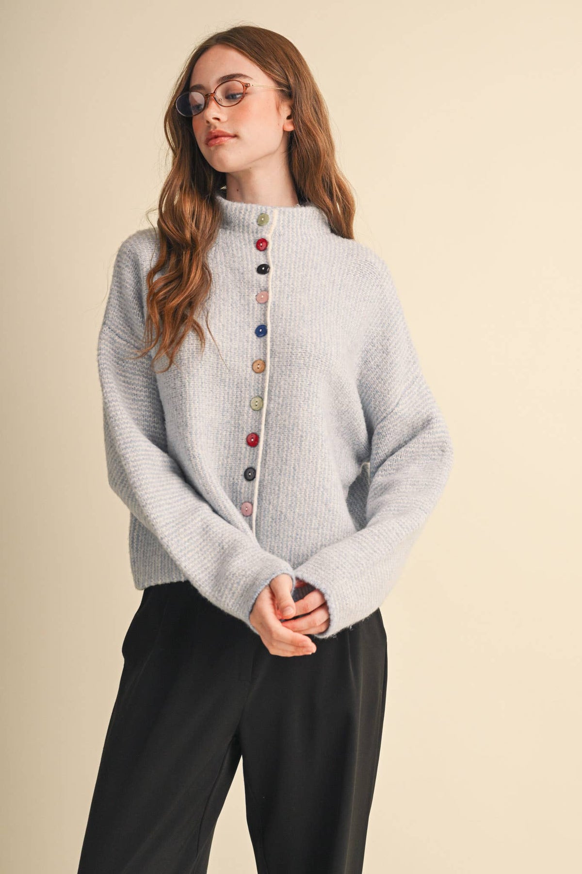 STRIPED SWEATER CARDIGAN WITH COLORFUL BUTTONS MSW11250