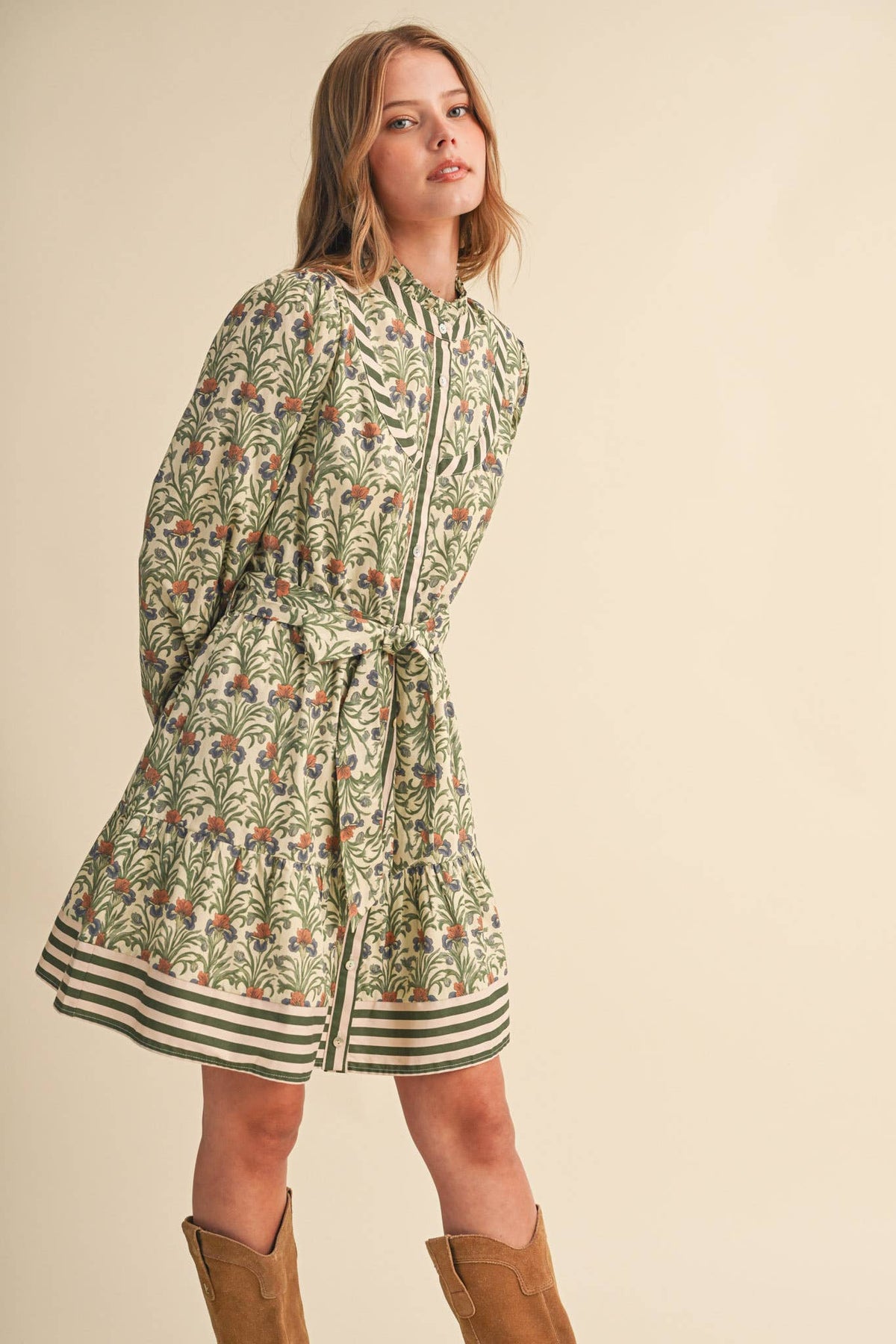 FLORAL BUTTON DOWN BELTED MINI DRESS MDR5271