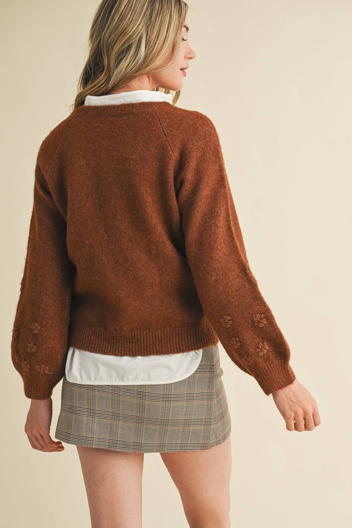 FLORAL KNIT PUFF SLEEVE SWEATER MSW10912
