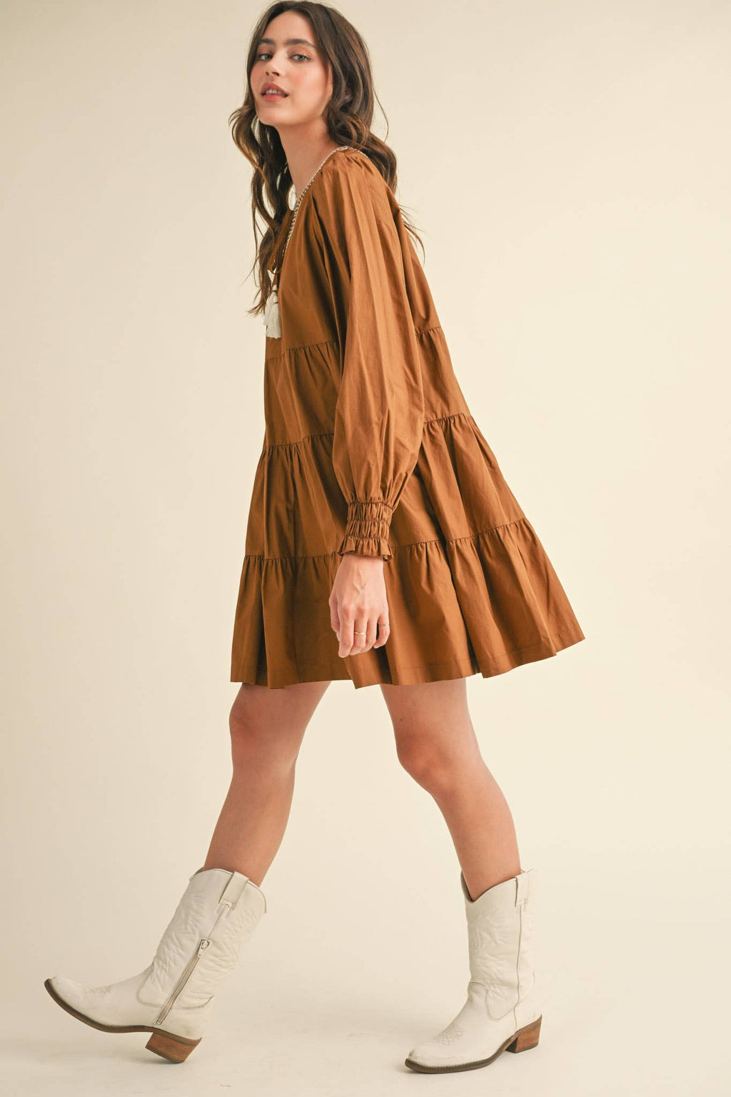 TIE FRONT CONTRAST STITCH MINI DRESS MDR3641