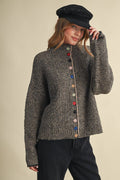 STRIPED SWEATER CARDIGAN WITH COLORFUL BUTTONS MSW11250