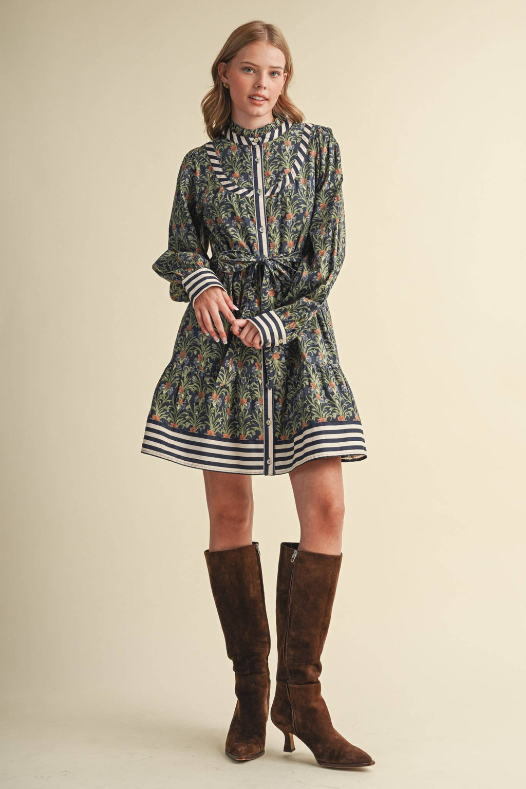 FLORAL BUTTON DOWN BELTED MINI DRESS MDR5271