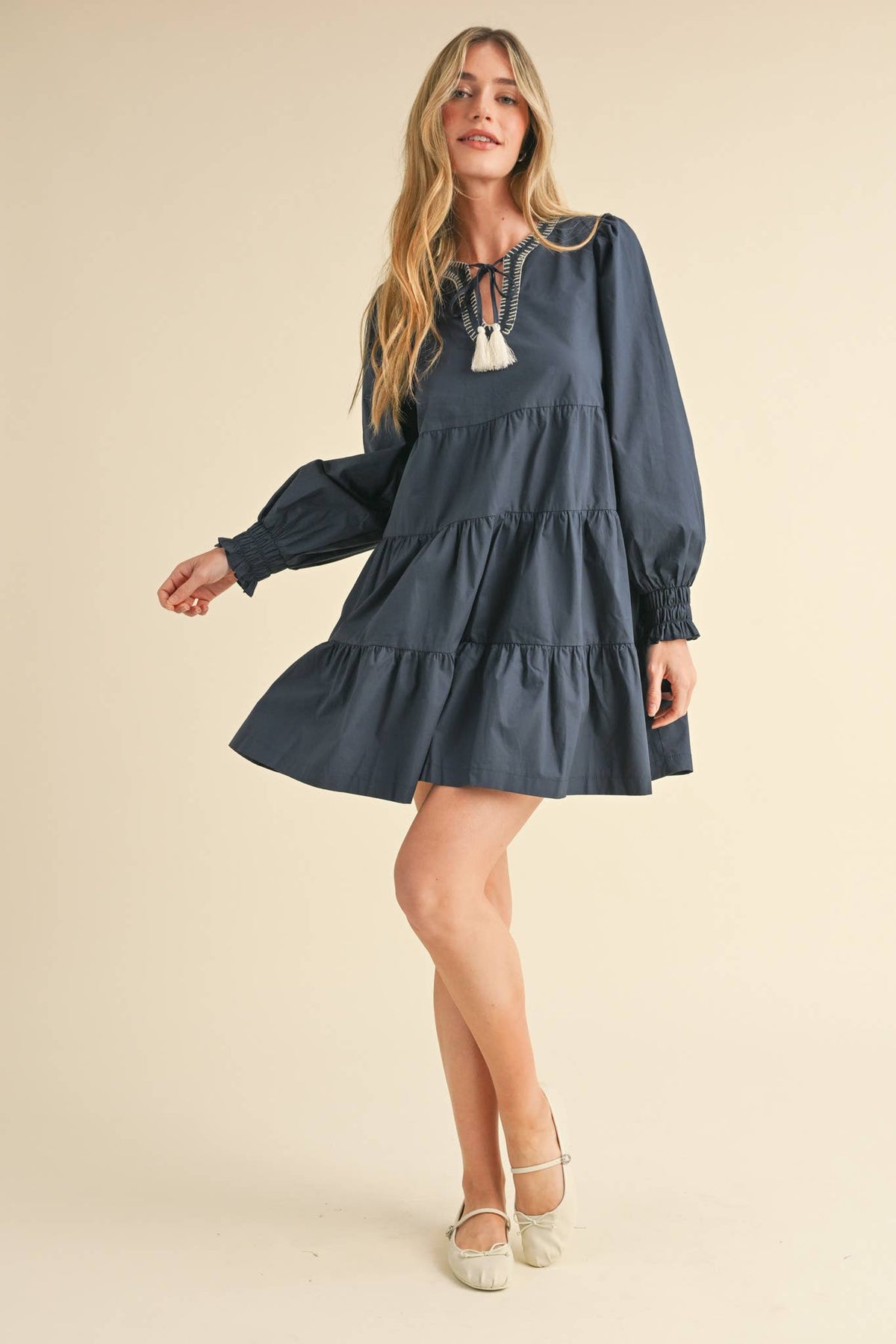 TIE FRONT CONTRAST STITCH MINI DRESS MDR3641