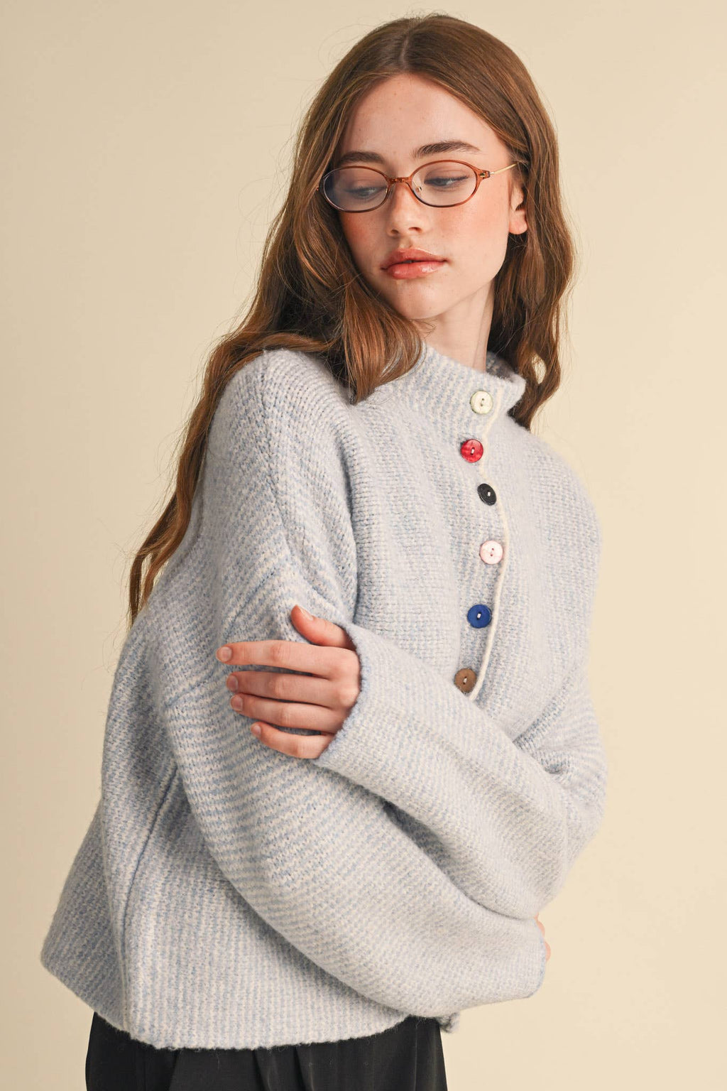STRIPED SWEATER CARDIGAN WITH COLORFUL BUTTONS MSW11250