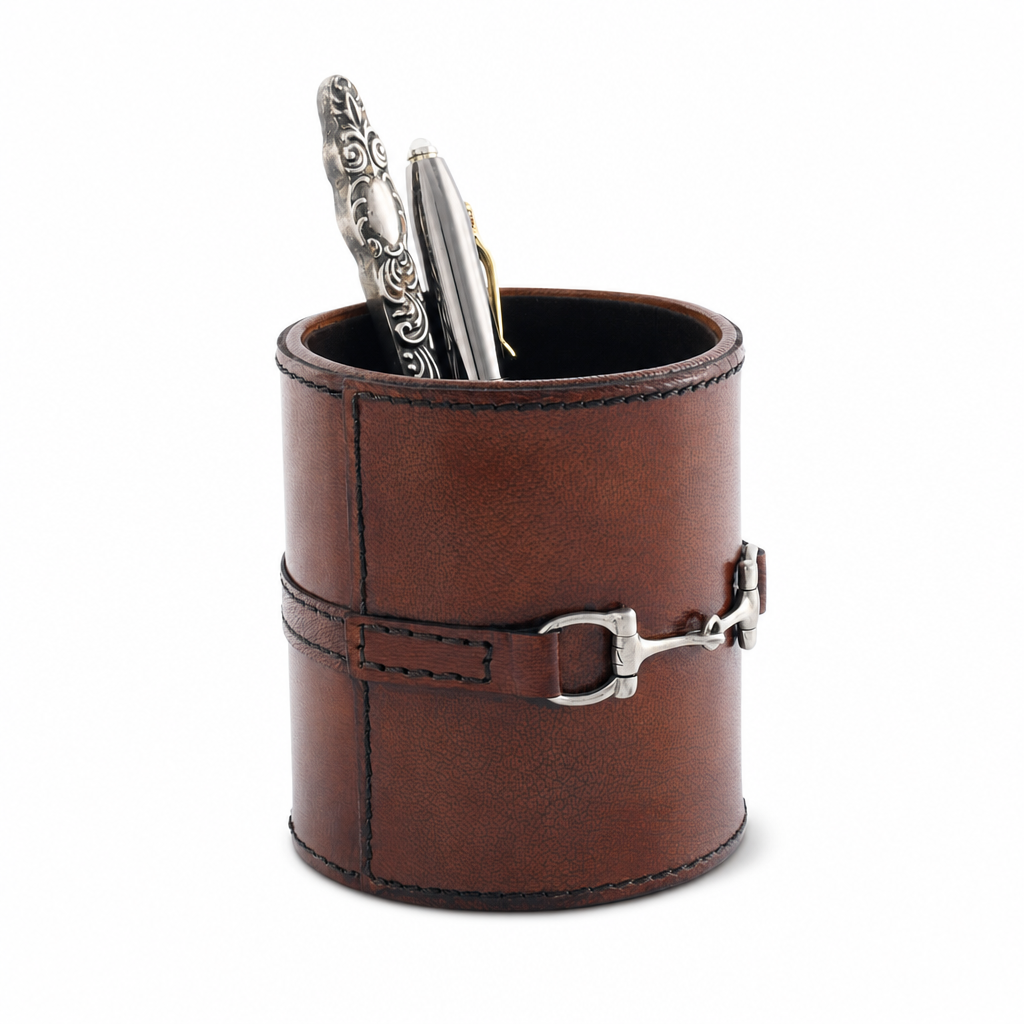 Premium Genuine Leather Stirrup Office Pen Holder