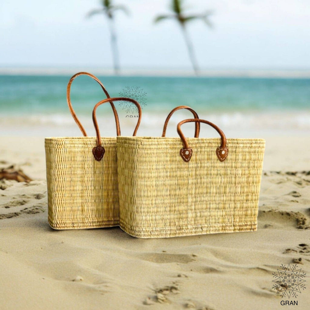 Market Reed Storage, Leather Baskets Shopping Bag.