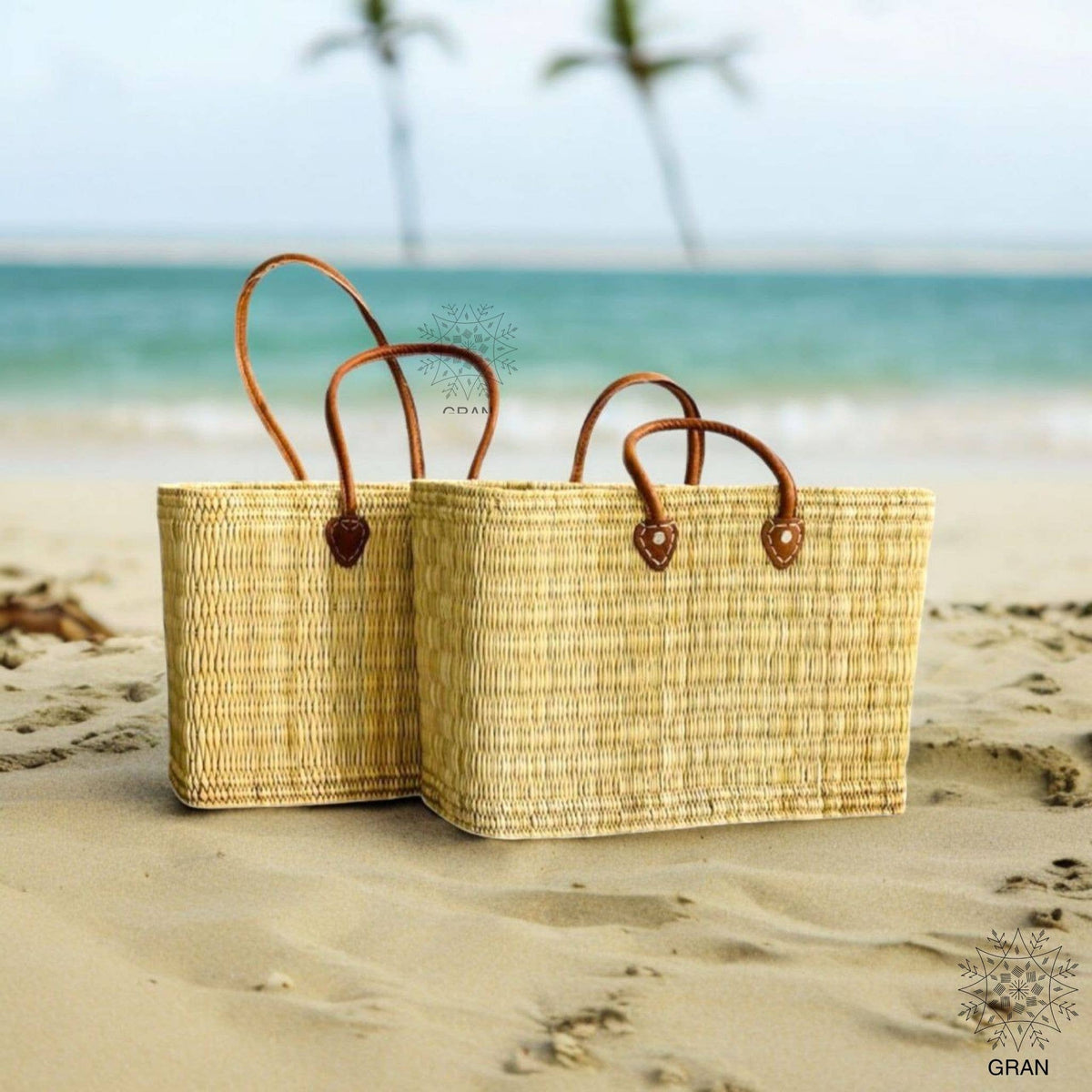 Market Reed Storage, Leather Baskets Shopping Bag.
