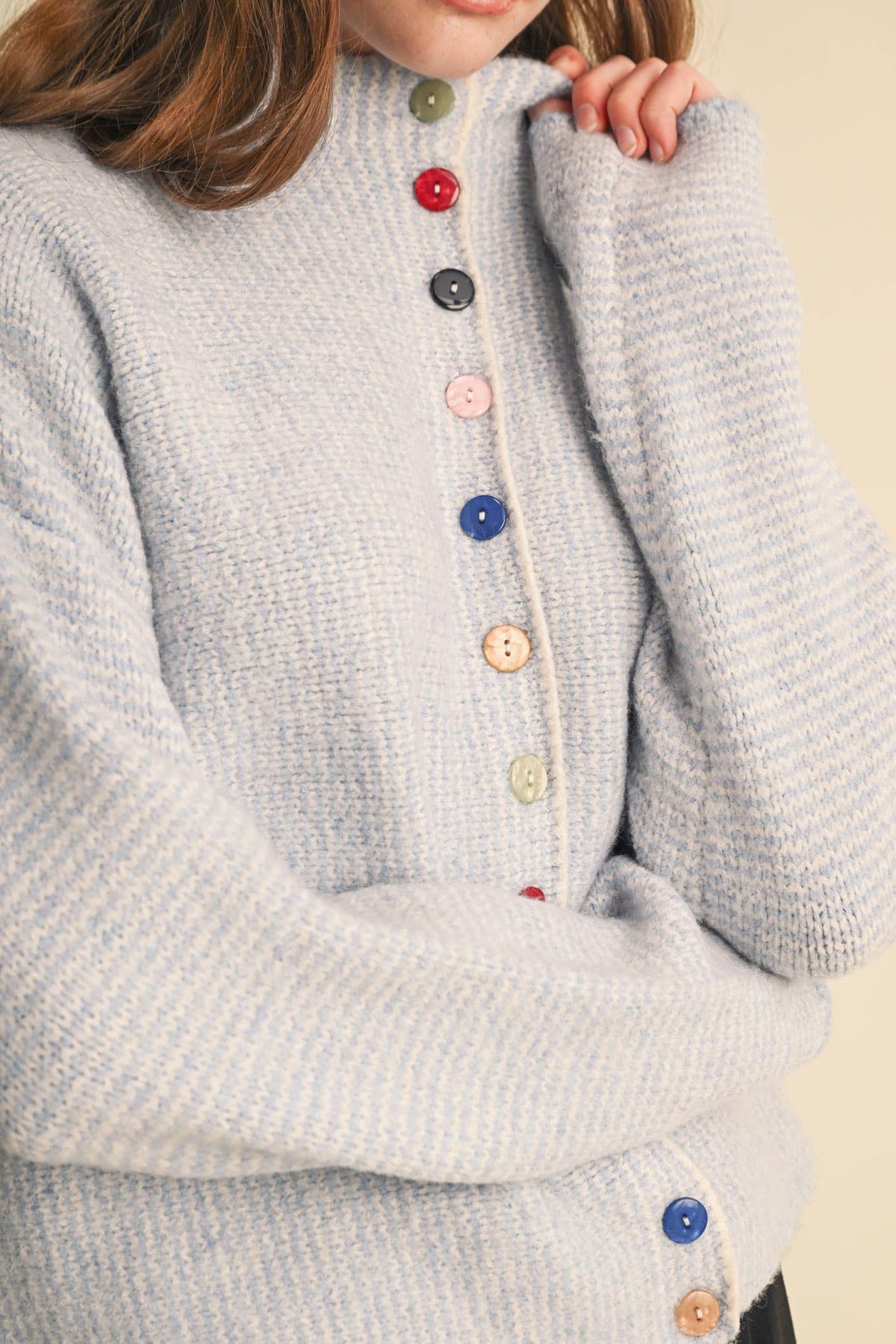 STRIPED SWEATER CARDIGAN WITH COLORFUL BUTTONS MSW11250