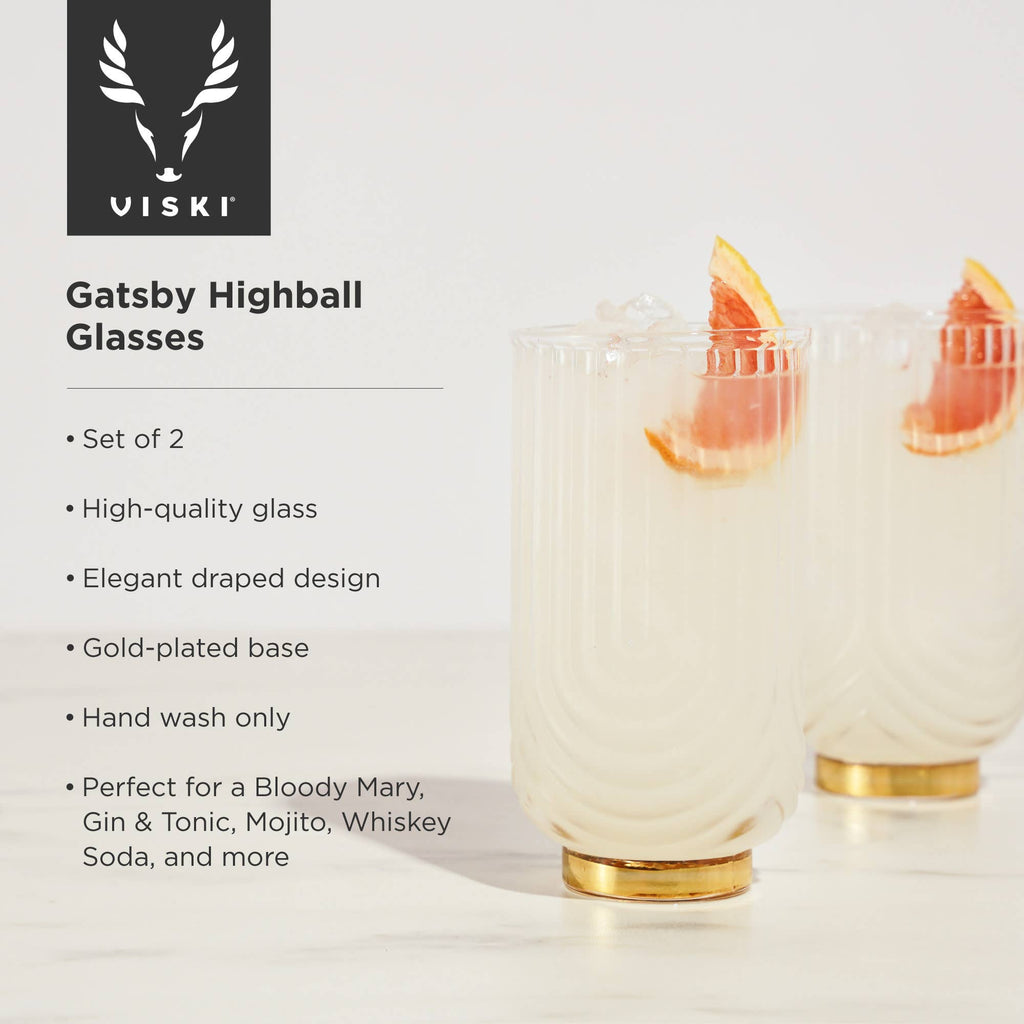 Deco Gatsby Gold Plated Glass Highball Glasses Set of 2