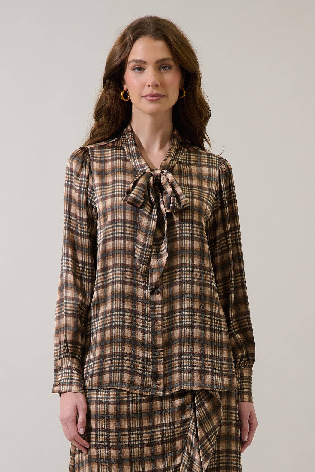 Avielle Button Front Blouse Plaid