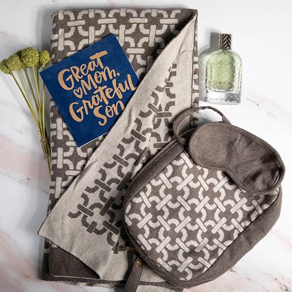 Chains Cotton Travel Blanket and Eye Mask Set Dark Brown