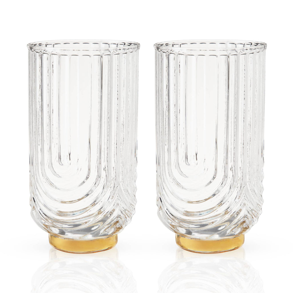 Deco Gatsby Gold Plated Glass Highball Glasses Set of 2