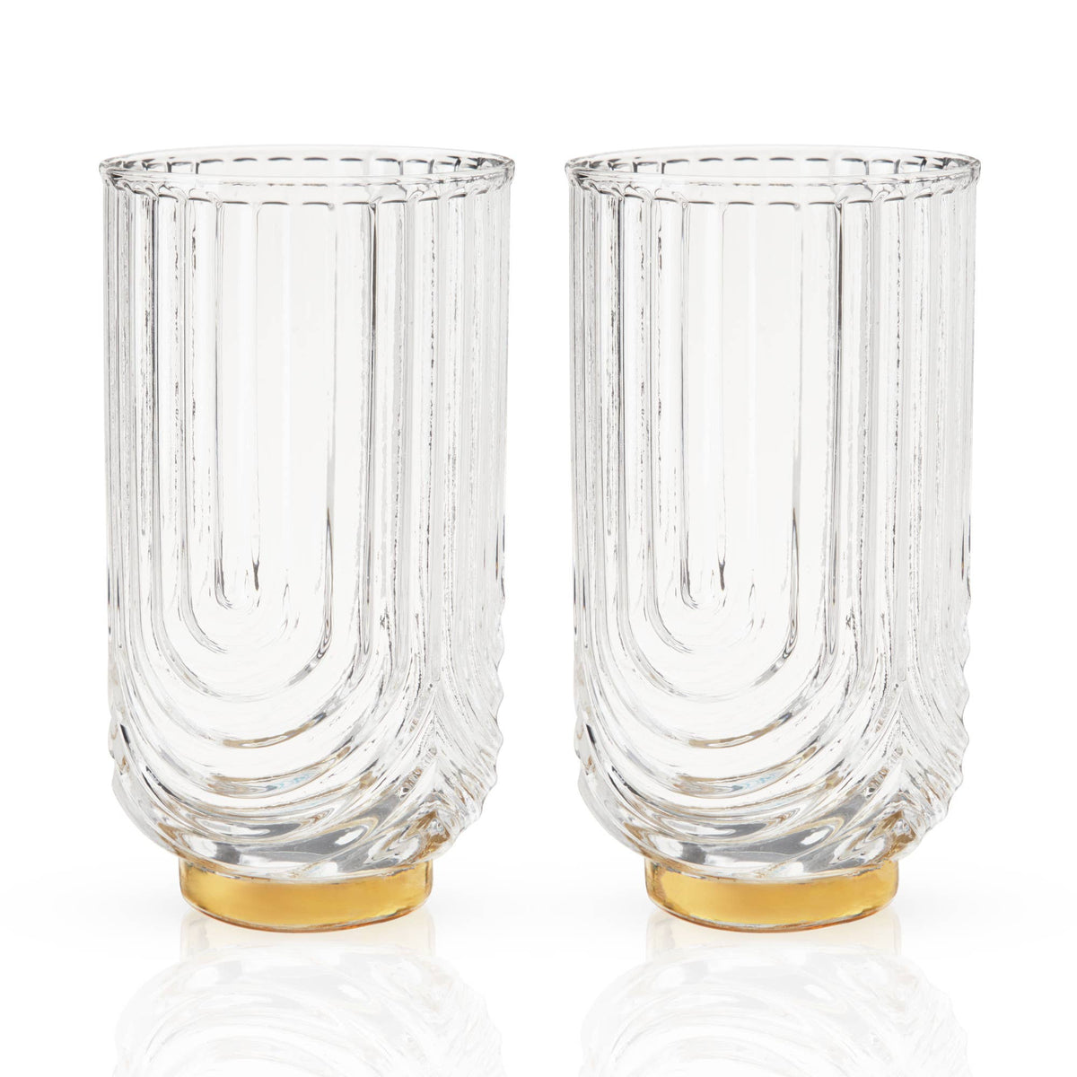 Deco Gatsby Gold Plated Glass Highball Glasses Set of 2