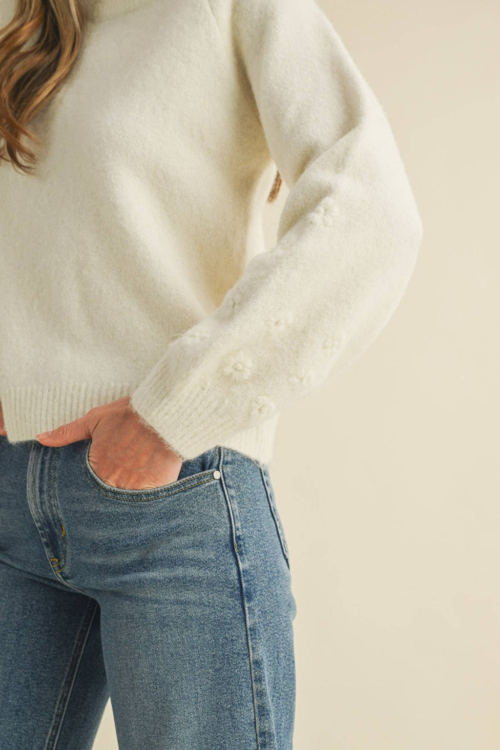 FLORAL KNIT PUFF SLEEVE SWEATER MSW10912