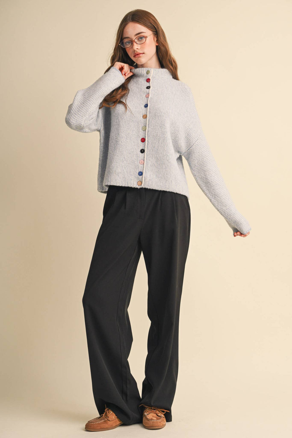 STRIPED SWEATER CARDIGAN WITH COLORFUL BUTTONS MSW11250