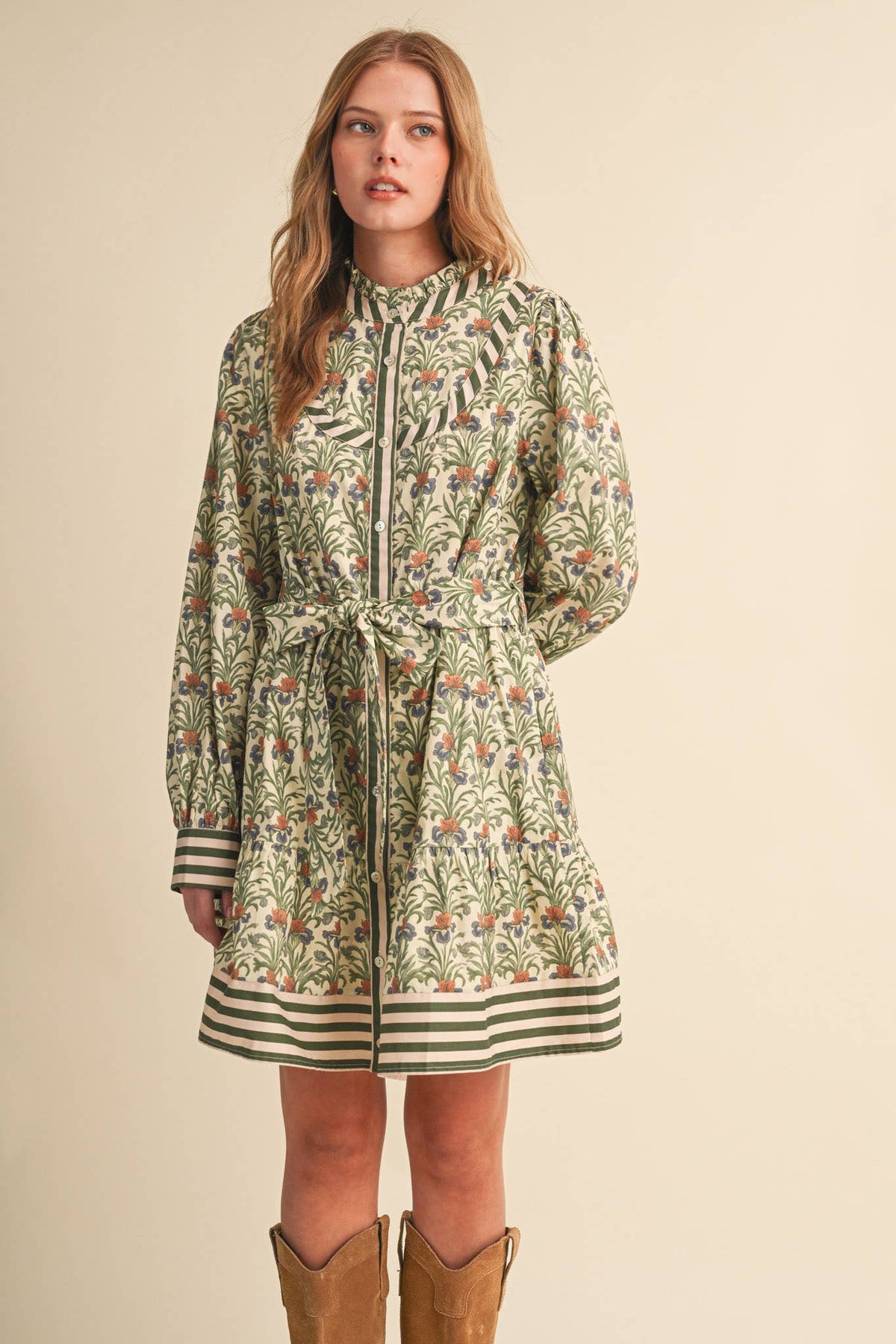 FLORAL BUTTON DOWN BELTED MINI DRESS MDR5271
