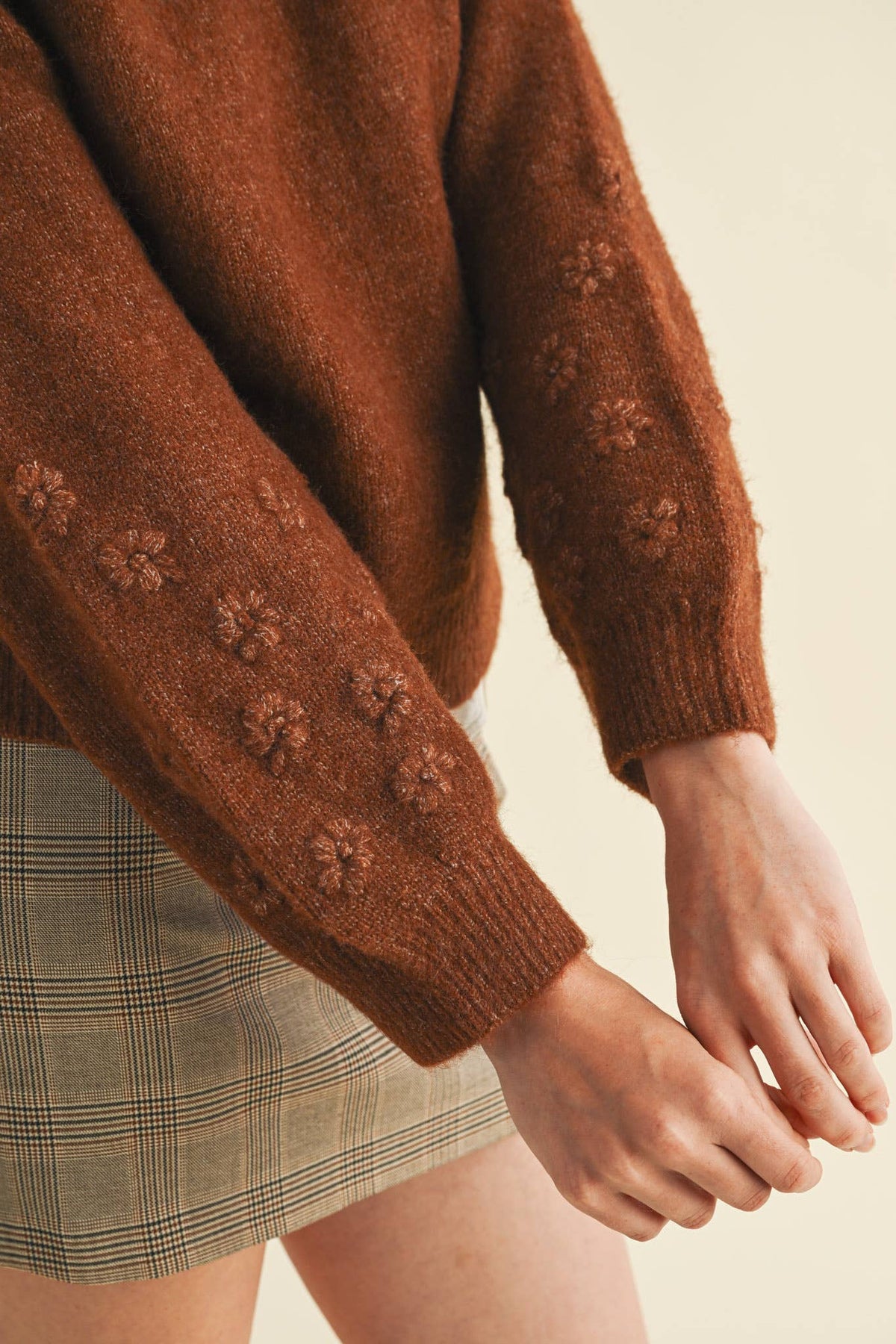 FLORAL KNIT PUFF SLEEVE SWEATER MSW10912