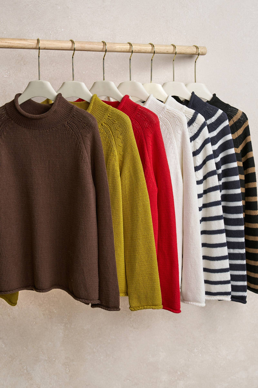 Striped Mock Neck Cotton Knit Sweater