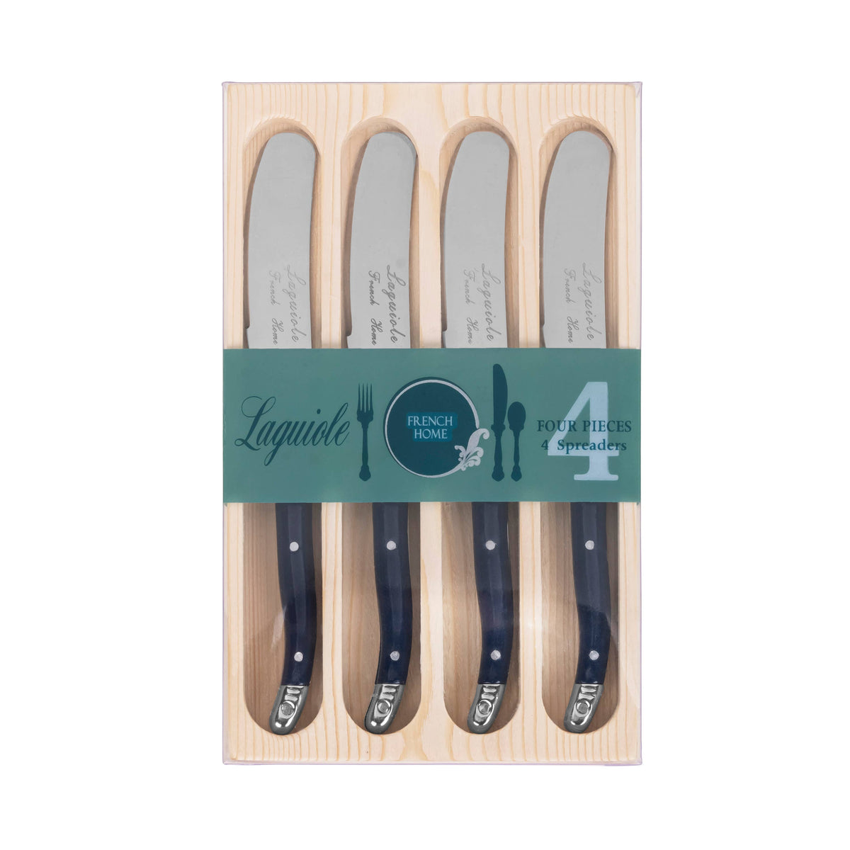 French Home Laguiole 4-Piece Spreader Set with Navy Handles