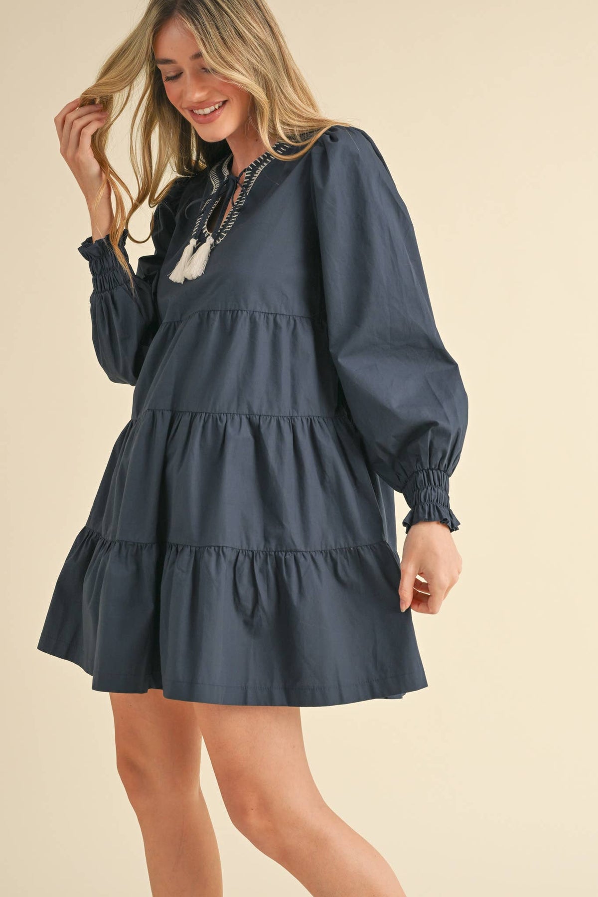 TIE FRONT CONTRAST STITCH MINI DRESS MDR3641