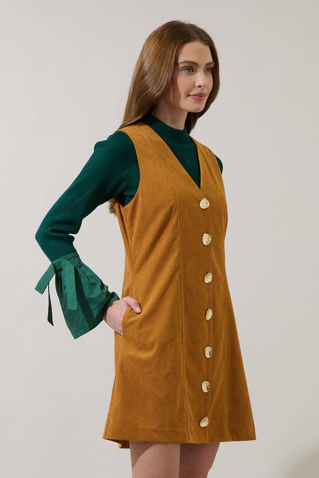 Lenard Corduroy Button Mini Dress