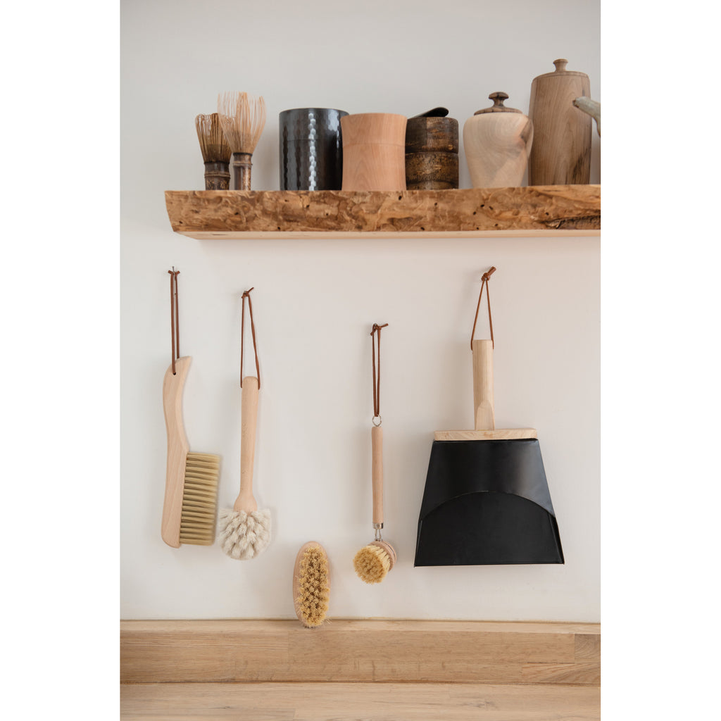 Beech Wood Dish Brush with Leather Strap, 10"L