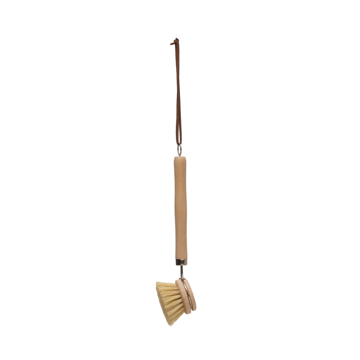 Beech Wood Dish Brush with Leather Strap, 9"L