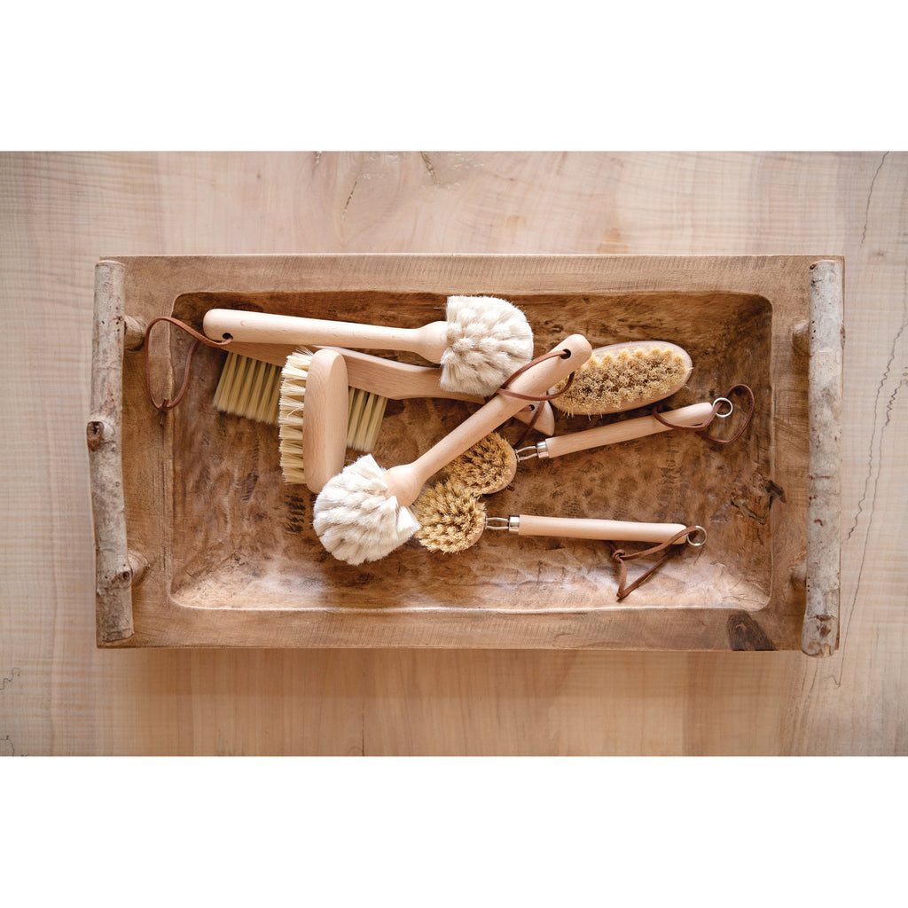 Beech Wood Dish Brush with Leather Strap, 9"L