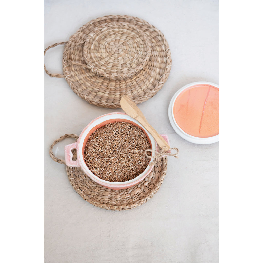 Stoneware Brie Baker with Bamboo Spreader, Pink